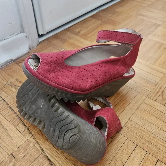 Red Wedge Platform Shoes, Sandals By Fly London. Size 7, Eu 37 - Picture 3 of 6